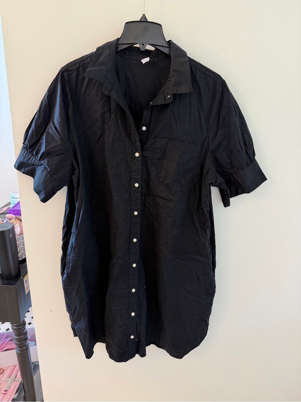Old Navy Women’s Button Down Shirt Dress Black Short Sleeve XL - Picture 2 of 4